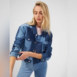 French Connection Patchwork Cropped Oversized Denim Jacket XS